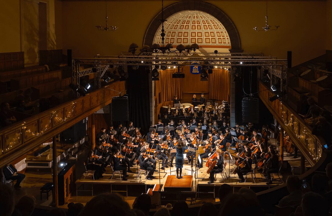 Image of an orchestra at night